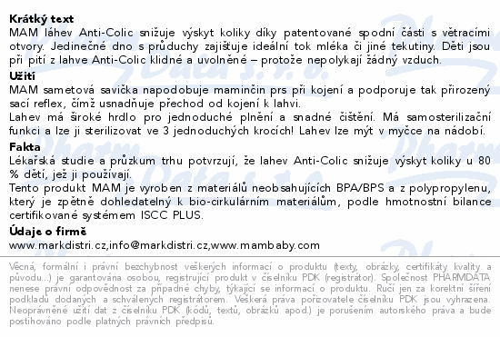 MAM Lahev Perfect Start Anti-Colic 2+m máta 260ml