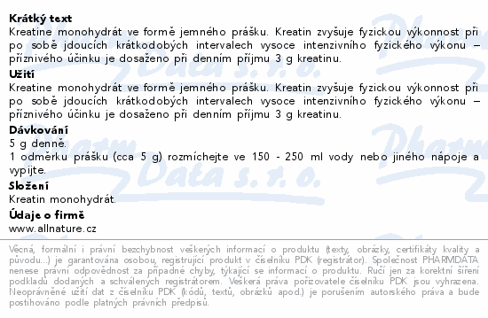 Allnature Sportlab Creatine monohydrát 500g