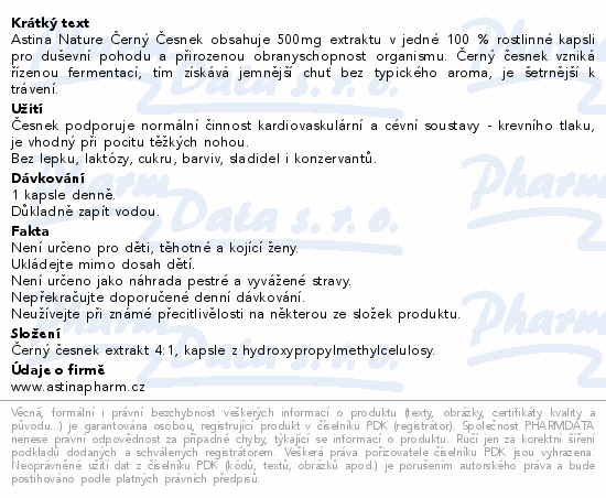 Astina Nature ČERNÝ ČESNEK 500mg cps.60