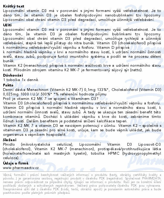 Lipozomal K2 MK7 + D3 forte tob.120