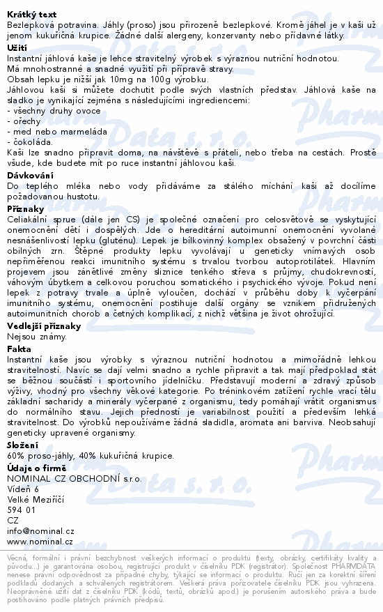 Nomina cereální kaše jáhlová 300g