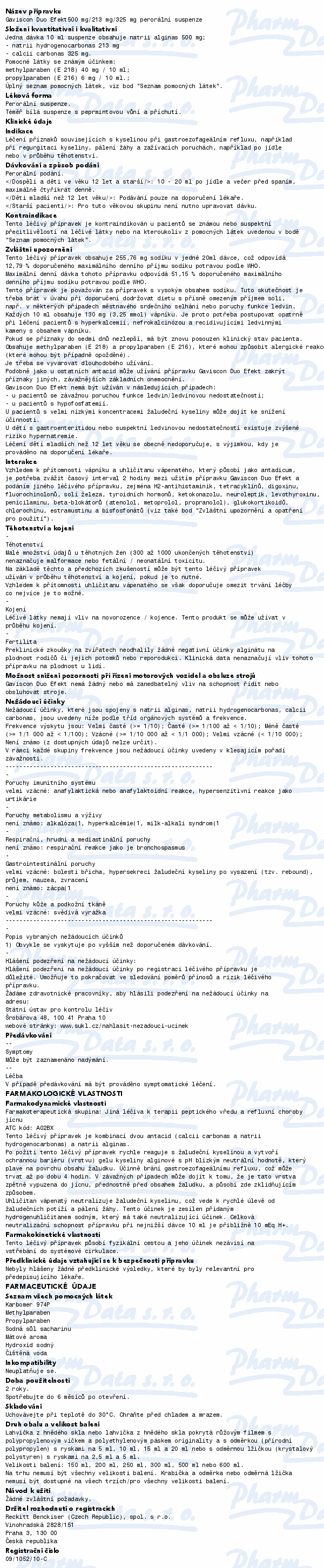 Gaviscon Duo Efekt 500/213/325mg sus.1x250ml VI